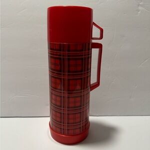 Vintage Red ALADDIN One Quart Thermos w/ Black Plaid Pattern